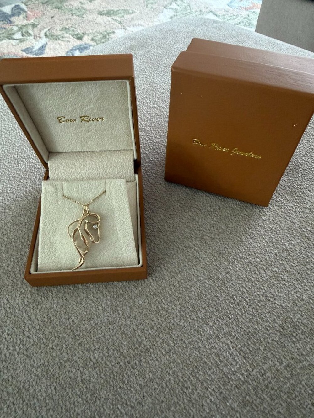 Bow River Jewelry 14kt Yellow Gold Diamond Horse Head Pendant Necklace.